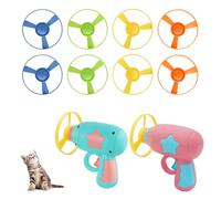 Andiker 2 PCS Cat Fetch Toys, Colorful Flying Disc Launcher Toy with 8 PCS Plastic Propellers, Interactive Cat Toy for Cats for Hunting, Chasing and Playing (10, Pink+Blue)