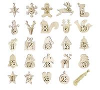 Andiker 24 Pieces Advent Calendar Numbers Wooden, 1-24 Christmas Countdown Pendants with Rope, Xmas Tree Hanging Ornaments Gift Tags DIY Crafts for Christmas Festival Decorations