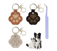 Andiker 3 Pcs Dog Fur Keepsake with Tweezers, Cute Paw Shape Leather KeyChains with Lobster Clasp Snap Button Pet Memorial for Pet Lovers