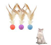 Andiker 3 Pieces Cat Bouncy Ball with Feather, Colourful Cat Feather Ball Toy Set with Good Elastic for Exercising Chasing Chewing, Interactive Cat Toy for Indoor Cats (S)