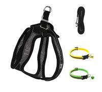 Andiker 4-Piece Small Dog Harness and Lead Set, with Night Reflective Straps and Breathable Mesh, Summer Puppy Harness with 2 Pieces Puppy Collars for Small Dogs, Cats (Black S)