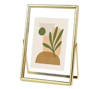 Andiker 4x6” Floating Frame, Vintage Photo Frame with Double-sided Glass Metal Picture Frame for Tabletop Vertically Exquisite Decor for Home Office Wedding (Gold)