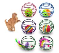 Andiker 6Pcs Cat Spring Toys, Colorful Cat Spring Balls with Mice&Bell Ball&Rainbow Ball Metal Cage Balls Spring Cat Toy for Cats Playing Kicking Chasing Exercising (Random Color 1)