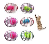 Andiker 6Pcs Cat Spring Toys, Colorful Spring Balls with Mice&Bell Ball&Rainbow Ball Metal Cage Balls Spring Cat Toy for Cats Playing Kicking Chasing Exercising (Random Color 2)
