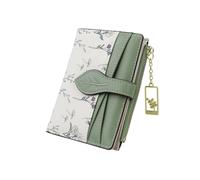 Andiker Bifold PU Leather Purse for Women, Leaf Button and Flower Pattern Women’s Wallet with a Zipper Pocket and ID Window to Store Credit Cards, Coin, Photo, Cash (Green)