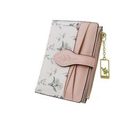 Andiker Bifold PU Leather Women’s Wallet, Leaf Button and Flower Pattern Credit Card Holder for Women with a Zipper Pocket and ID Window to Store Credit Cards, Coin, Photo, Cash, Pink, Modern
