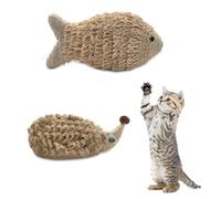 Andiker Cat Chew Toys, Fish & Hedgehog Shapes, Hemp Rope Cat Teeth Cleaning Toys, Built-in Sounding Particles, Entertaining & Bite-Resistant, Indoor Cats & Kittens