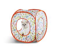 Andiker Cat Pop Up Tent, 3 Holes Safe and Strong Cute Cat Tunnel Collapsible Easy to Carry Cat House for Indoor Cats Kittens Hiding Playing Training (Bird Square)