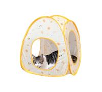 Andiker Cat Pop Up Tent, 3 Holes Safe and Strong Cute Cat Tunnel Collapsible Easy to Carry Cat House for Indoor Cats Kittens Hiding Playing Training (Yellow Tent)