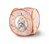 Andiker Cat Pop Up Tent, 3 Holes Safe and Strong Cute Cat Tunnel Collapsible Easy to Carry Cat House for Indoor Cats Kittens Hiding Playing Training (Orange Square)