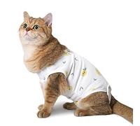 Andiker Cat Recovery Suit, Breathable Pet Recovery Surgical Clothes for Puppy Kitten Abdominal Wounds E-Collar Alternative After Surgery Indoor Wear (X-Large, White lemon)