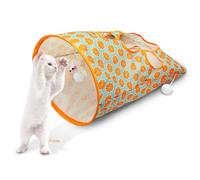 Andiker Cat Toy for Indoor Cats, 13x17x12In Foldable Cat Tunnel Bags with Play Hairballs Colorful Cat Interactive Toys with Cute Pattern to Kill Time for Cat Gifts & Cat Lovers (Oranges)