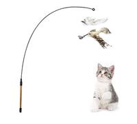 Andiker Cat Toy with Bell - Wand with 2 Artificial Birds Replacement, Feather Wand for Playing and Training, Funny Sticks for Indoor and Outdoor Exercise (khaki+white)