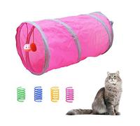 Andiker Cat Tunnel & 4 Cat Spring Toys, Collapsible Cat Toys for Indoor Cats Interactive Sound Paper Cat Cute Tube Toy with a Bell Toy & a Soft Ball, Colorful Spiral Springs for Cat, Rabbits (Pink)