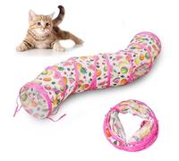 Andiker Cat Tunnel for Indoor Cats, 45" Long Rainbow Collapsible Kitten Tube with a Fun Ball and 2 Holes Cat Play Tunnel, Rabbit Tunnel for Kittens Exercising Hiding Training and Running (S Pink)