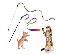 Andiker Cat Wand Teaser Toys，2Pcs Plastic Rainbow Cat Interactive Toys for Indoor Cats Colorful Ribbon&Leopard Print Cat Fishing Pole Toys Training Exerciser for Cat Gifts and Kitten Lovers (2pcs)
