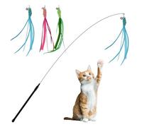 Andiker Cat Wand Toy, 3pcs Setaria Cats Feather Toy Refills with Bell and a 35.8'' Long Flexible Steel Wire Rod, Interactive Cat Toys for Indoor Cats Doing More Exercise and Enjoy Playtime