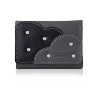 Andiker Compact Trifold Ladies Purse, Soft PU Leather Multi Slots Card Holder Wallet with Rivets for Daily Using Traveling, Black, Modern