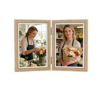 Andiker Double Photo Frame 6x4, Hinged Folding Wood Photo Frame for 2 Standard Vertical 4x6 Photographs Tabletop Display Picture Frame for Home Decor Wedding (Wood)