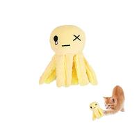 Andiker Octopus-Shaped Plush Toys with Crinkle Paper - Interactive Cat Toys for Indoor Scratching and Chewing - Kitten Gifts and Cat Lovers (Yellow)