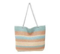 Andiker Rainbow Straw Bags for Women, Lightweight Large Beach Bag with Zipper Summer Striped Straw Tote Bag for Women (Blue)