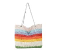 Andiker Rainbow Straw Bags for Women, Lightweight Large Beach Bag with Zipper Summer Striped Straw Tote Bag for Women (Rainbow)