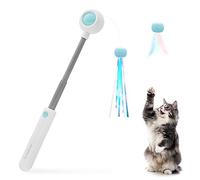 Andiker Retractable Cat Wand Teaser - Interactive Cat Feather Toy for Indoor Exercise and Boredom Relief (Blue)