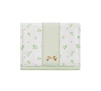 Andiker Slim Wallet for Women, Soft PU Womens Trifold Wallets with Floral Patterns and Bow Decor, Compact Wallet for Women Daily & Travel, Green, Modern