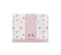 Andiker Slim Wallet for Women, Soft PU Womens Trifold Wallets with Floral Patterns and Bow Decor, Compact Wallet for Women Daily & Travel, Pink, Modern