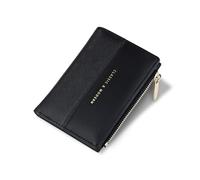 Andiker Small Purse for Women, Compact Bi-fold Wallet with Zipper Coin Pocket ID Window Simple Splicing PU Leather Wallet for Women Ladies Travel Daily Use (Black)