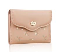 Andiker Small Womens Wallet, Trifold PU Leather Delicate Floral Wallet with with 1 ID Window and 1 Zip Pocket, Coin Purse for Travel Dating Shopping (Pink)