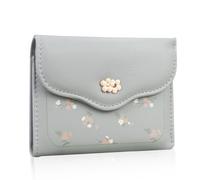 Andiker Small Womens Wallet, Trifold PU Leather Delicate Floral Wallet with with 1 ID Window and 1 Zip Pocket, Coin Purse for Travel Dating Shopping (Blue)