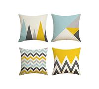 Andiker Square Pillow Covers 4 Packs 45cm x 45cm, 18'' x 18'' Decorative Linen Cushion Covers with Invisible Zipper, Durable Geometric Pillowcases for Living Room Sofa Bedroom