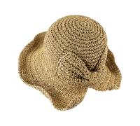 Andiker Women Straw Hat with Bow-Knot, Floppy Wide Brim Sun Hat Foldable Beach Hats UV Protection for Vacation Holiday Outdoor Beach (Khaki with Bowknot)