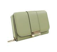 Andiker Women's Wallet, Spacious Trifold Wallet with Zip Coin Compartment, Metal Press Stud, Multiple Compartments and Simple Plain Design, Green, 15 x 10 x 4 cm, Contemporary