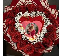 Andisijq Burn Away Bouquet Personalized Rose,Burn Heart with Message Photo,DIY Fake Glitter Flowers Bouquet,Everlasting Shiny Artificial Red Rose Bouquet, Anniversary,Engagement,Wedding (18flower)