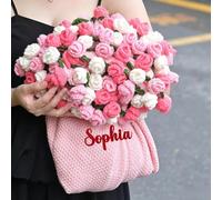 Andisijq Personalized Crochet Rose Bouquet Blanket,Custom Knitted Bouquet Blankets Embroidered Name,Cotton Throw Gift for Her Birthday Christmas Wedding Bridesmaid Gift (160cm5.9)
