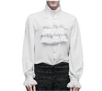 Andiwa Mens Ruffled Gothic Shirts Medieval Lace Up Cosplay Tops Steampunk Victorian Pirate Long Sleeve Halloween Costume Blouse (White, XXL)