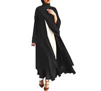 Andiwa Women Chiffon Muslim Dress Long Sleeve Islamic Abaya Kaftan Robe Open Front Flowy Maxi Cardigan Dress (Black,L)