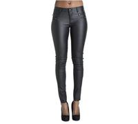 Andiwa Womens Faux Leather Trousers Low Waist Double-Zip Butt Push Up Stretch Skinny PU Sexy Leggings Petite/Regular/Tall (Black,L2)