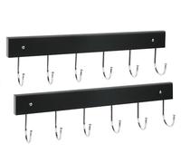 AnDock 2 Pack Coat Rack Wall Mount with 12 Rotating 180° Coat Hooks, 14.6" Rustproof Wooden Entryway Organizer, Wall Hooks for Hanging Coats, Purse, Hats, Jackets, Towels, Space Saving Hanger (Black)
