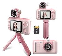 Andoer 1080P Kids Digital Camera Mini Video Camera for Kids 40MP IPS Screen Len Cute Photo Frames Fun Games with Mini Desktop Tripod 32GB Memory Card Birthday for Boys Girls