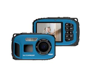 Andoer 1080P Waterproof Digital Camera 48MP 5M Waterproof Depth Auto Focus 4X Digital Zoom 2.4 Inch IPS Screen IP68 Blue Birthday Festival Gift for Kids Boys Girls Students Teens