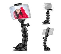 Andoer 16cm/6.3in Flexible Suction Cup Mount Windshield Suction Cup Phone Mount 360°Rotatable 1/4 Inch Screw Connector with Phone Holder for Smartphone Sports Camera