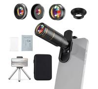 Andoer 25X Macro Smartphone Lens Kit for Mobile Phone Updated Version 4K 0.67X Wide Angle Lens 205° Fisheye Lens 22x Telephoto Lens for iPhone Android Smartphone