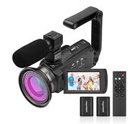 Andoer 4K/60FPS 48MP WiFi Digital Video Camera Set 1 Camcorder Recorder + 1 Microphone + 1 Remote Control + 2 Batteries + 1 Camera Lens + 1 Handle Grip with 16X Zoom 3 Inch Touchscreen IR Infrared