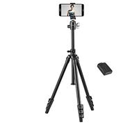 Andoer 61in Wireless Portable Camera Tripod, Lightweight Aluminum Tripod with 360 ° Panoramic Ball Head, 1/4in Quick Release Plate and Phone Clip, Suitable for Smartphone, DSLR Canon Nikon Sony