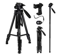 Andoer 64.2inch Monopod Tripod Stand Aluminium Alloy Camera Tripod 3-Way Swivel Pan Head Travel Tripod with Phone Clip Carry Bag & Remote Control for Smartphones DSLR Cameras Camcorders Max Load 5kg