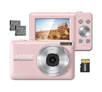 Andoer Digital Camera, 32GB Memory Card, 1080P Compact Portable Photo Camera, 44MP Compact Camera, 2.45 inch IPS Display, 16x Digital Zoom for Kids Teen Students Beginner (Pink)