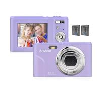 Andoer Digital Camera, 48MP 1080P Portable Camera 2.4-inch IPS Screen 16X Zoom Auto Focus Self Timer 128GB Extended Memory Face Detection Anti-shaking with 2pcs Batteries - Purple